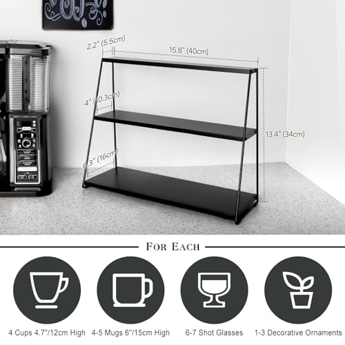 PUERSI Coffee Mug Holder, Metal Mug Display Rack for Countertop, 3 Tier Mug Shelf, Coffee Station Accessories Organizer for Kitchen, Office, Home - Black - Image 4