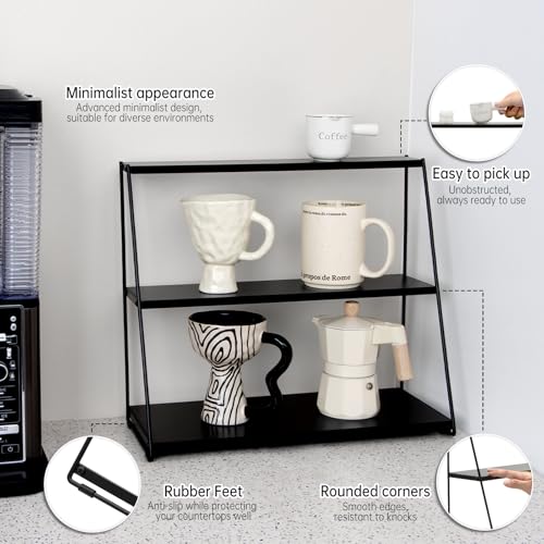 PUERSI Coffee Mug Holder, Metal Mug Display Rack for Countertop, 3 Tier Mug Shelf, Coffee Station Accessories Organizer for Kitchen, Office, Home - Black - Image 3