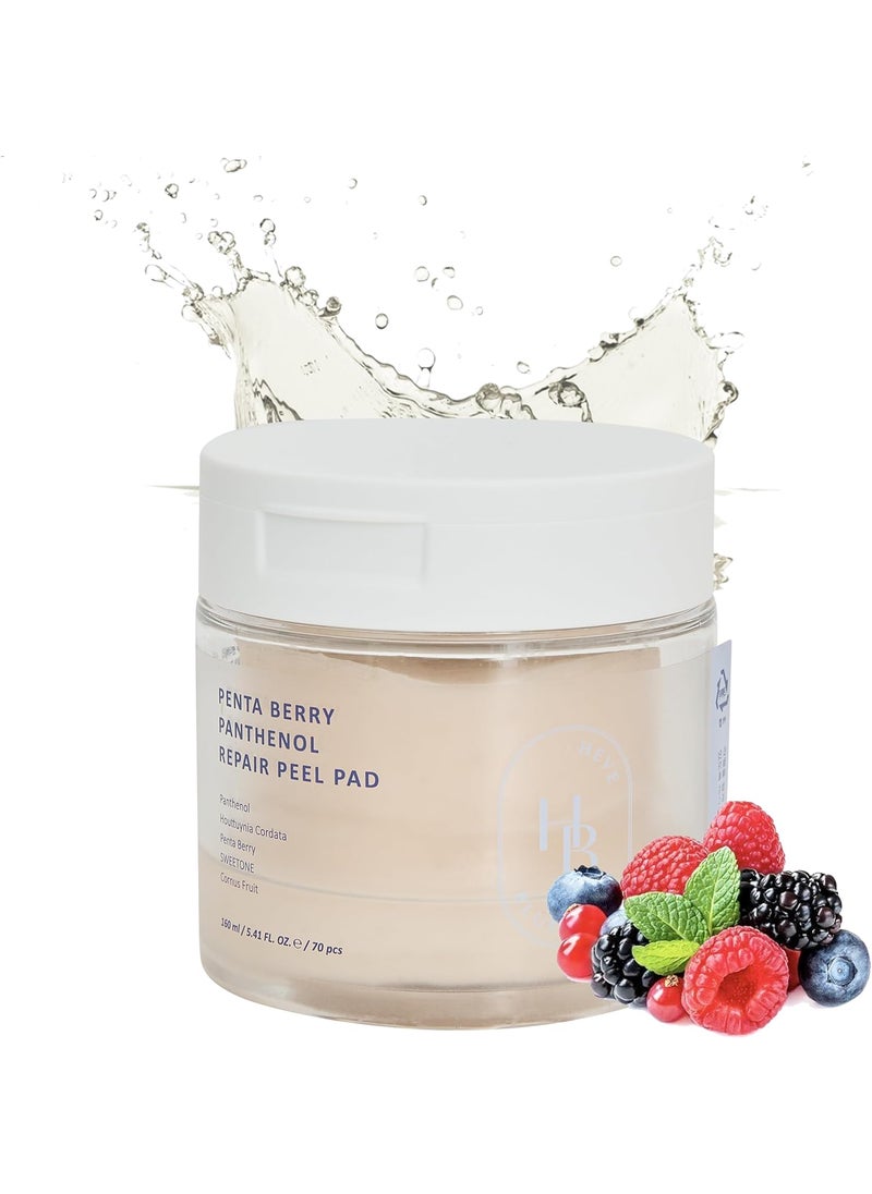 HEVEBLUE Penta Berry Panthenol Repair Peel Pad  70 Pads Vegan Biodegradable Toner Pad Exfoliating Refine Skin Texture Strengthening Skin Barrier Low Irritation Korean Skincare KBeauty 