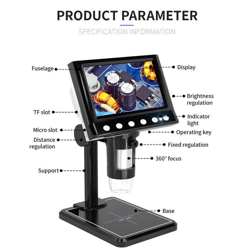 ETZIN مجهر رقمي LCD بحجم 4.3 بوصة لمراقبة العملات 40-1000X مكبر عملات USB مع قاعدة عالية و8 مصابيح LED للأطفال والبالغين وغيرها - Image 2