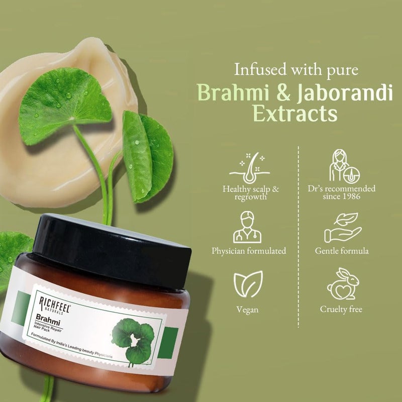 Richfeel Brahmi Intensive Repair Hair Pack  Controls Hair Fall  Treats Damage Split Ends and Breakage  Deep Conditioning  Trichologist Formulated  100 g  Pack of 2 - Image 2