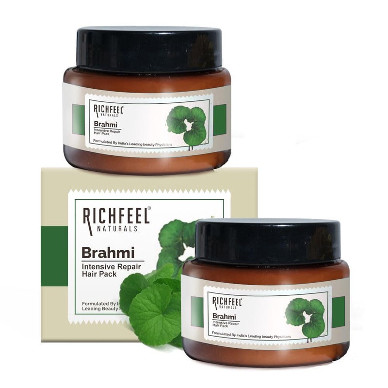 Richfeel Brahmi Intensive Repair Hair Pack  Controls Hair Fall  Treats Damage Split Ends and Breakage  Deep Conditioning  Trichologist Formulated  100 g  Pack of 2 - Image 1