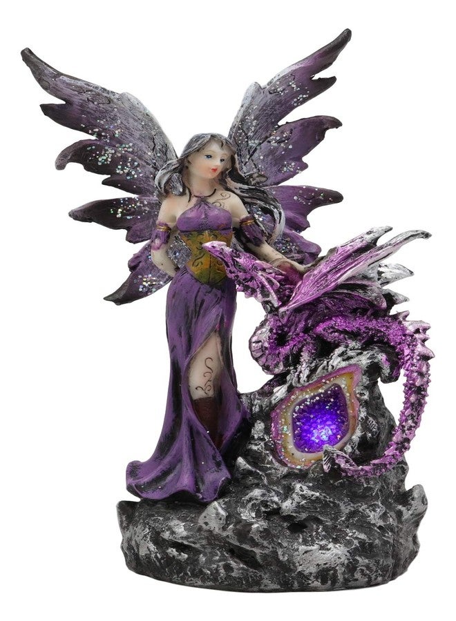 Ebros Gift Ebros Beautiful Purple Fairy with Dragon Sitting On LED Crystal Geode Night Light Statue Decorative Mythical Fantasy Forest Magic Figurine Collectible Medieval Fairies Dungeons and Dragons Decor - Image 5
