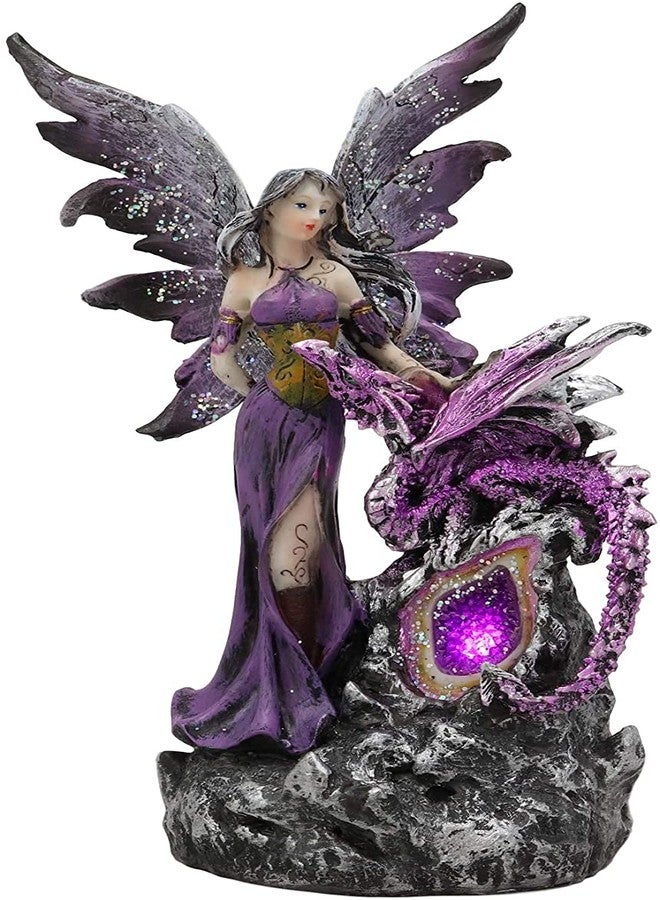 Ebros Gift Ebros Beautiful Purple Fairy with Dragon Sitting On LED Crystal Geode Night Light Statue Decorative Mythical Fantasy Forest Magic Figurine Collectible Medieval Fairies Dungeons and Dragons Decor - Image 1