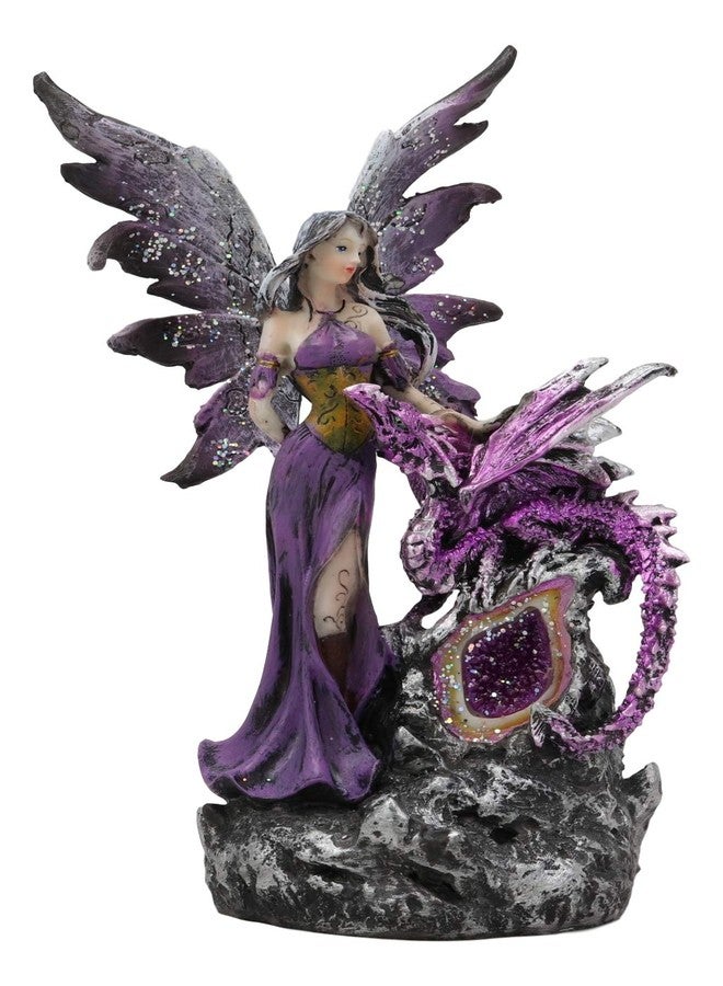 Ebros Gift Ebros Beautiful Purple Fairy with Dragon Sitting On LED Crystal Geode Night Light Statue Decorative Mythical Fantasy Forest Magic Figurine Collectible Medieval Fairies Dungeons and Dragons Decor - Image 2