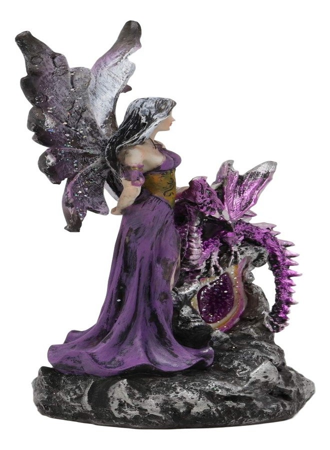 Ebros Gift Ebros Beautiful Purple Fairy with Dragon Sitting On LED Crystal Geode Night Light Statue Decorative Mythical Fantasy Forest Magic Figurine Collectible Medieval Fairies Dungeons and Dragons Decor - Image 4