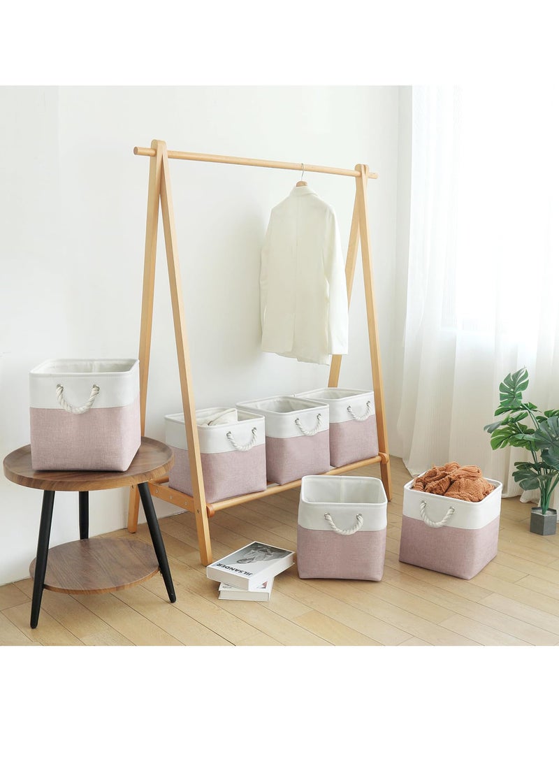 Uwals 28X28CM Cube Storage Bins, 3 Pack Collapsible Fabric Storage Bin with Ropes, Foldable Storage Cubes for Home, Office,Closet, Clothes, Toys Organizer (White & Pink-11"x11"x11")  - Image 2
