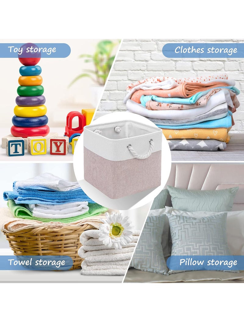 Uwals 28X28CM Cube Storage Bins, 3 Pack Collapsible Fabric Storage Bin with Ropes, Foldable Storage Cubes for Home, Office,Closet, Clothes, Toys Organizer (White & Pink-11"x11"x11")  - Image 5