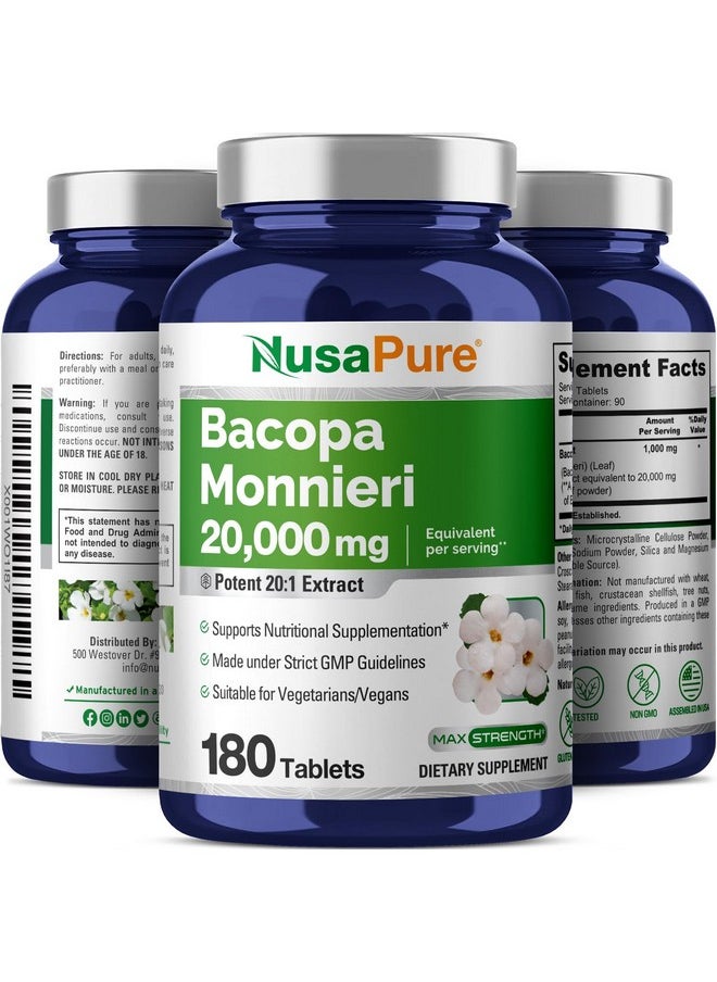 NusaPure NusaPure Bacopa Leaf Monnieri Extract 20,000 mg 180 Tablets (Extract 20:1, Non-GMO, Gluten Free)  - Image 4