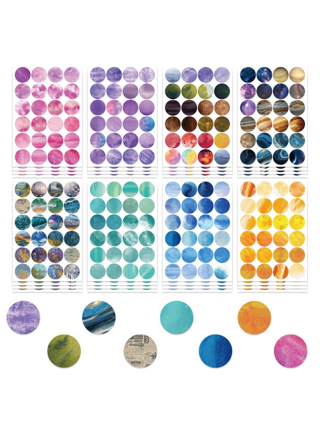 8 Colorful Planet Dot Label Stickers For Style Journals, Cute Round Small Stickers For Diy Decoration And Journal Collage