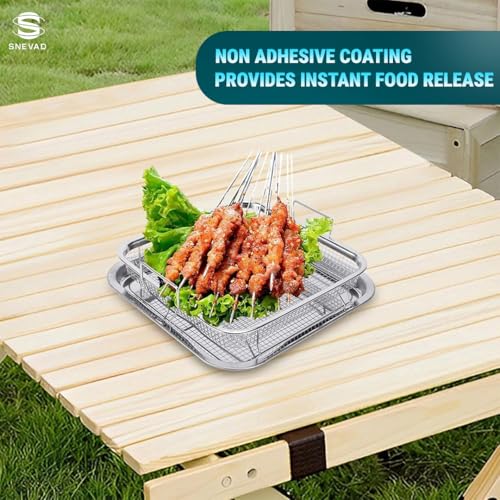 Snevad 2 Set Oven Air Fryer Basket Stainless Steel Crisper Tray and Basket Non-Stick Crisper Oven Tray for Baking and Crispy Chicken, French Fries and Onion Rings Oven Air Fryer Pan Mesh Basket Set - Image 4