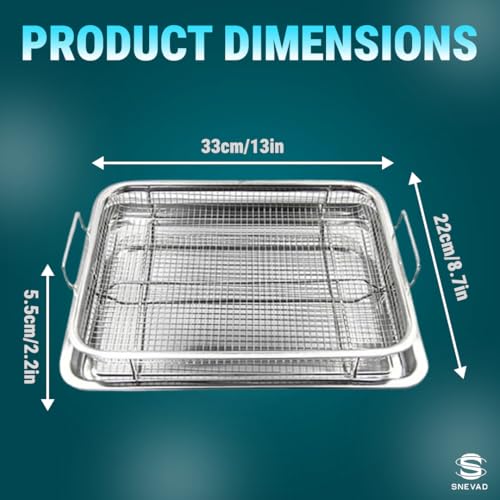 Snevad 2 Set Oven Air Fryer Basket Stainless Steel Crisper Tray and Basket Non-Stick Crisper Oven Tray for Baking and Crispy Chicken, French Fries and Onion Rings Oven Air Fryer Pan Mesh Basket Set - Image 2