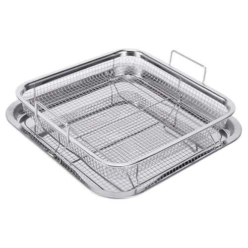 Snevad 2 Set Oven Air Fryer Basket Stainless Steel Crisper Tray and Basket Non-Stick Crisper Oven Tray for Baking and Crispy Chicken, French Fries and Onion Rings Oven Air Fryer Pan Mesh Basket Set - Image 1