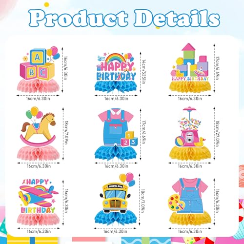Aposwow Rachell Teacher Party Decorations 9Pcs Cartoon English Teachers Honeycomb Centerpieces Rachel Girls Rainbow ABC Bus Table Decorations for Cartoon Teacher Fans Birthday Baby Shower Classroom Decor - Image 5