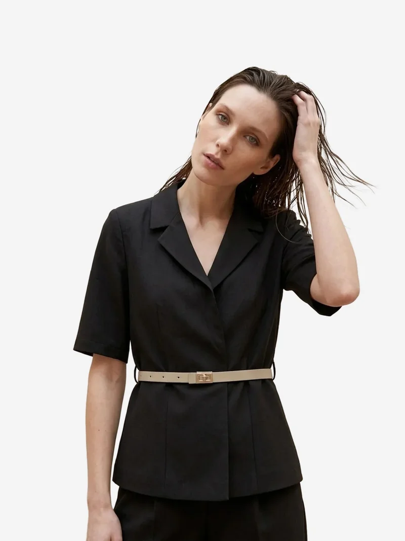 My Fashion Black MY FASHION Belted tailored jacket with shawl collar for Women | Best Price UAE