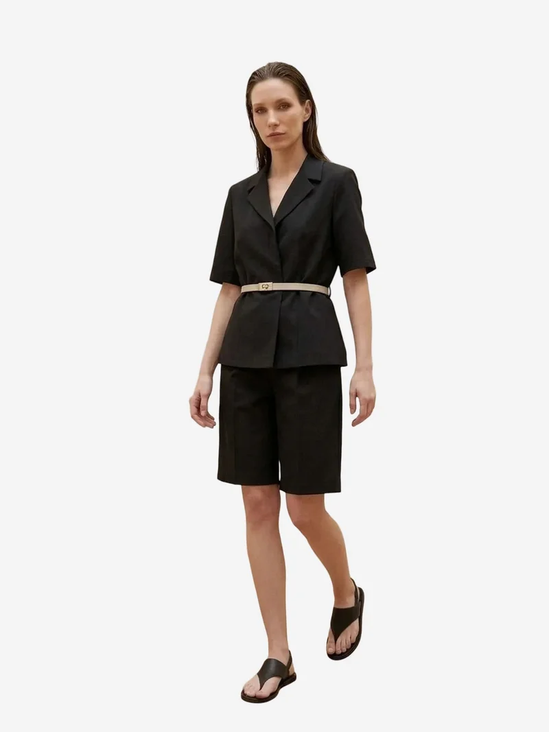 My Fashion Black MY FASHION Belted tailored jacket with shawl collar for Women | Best Price UAE