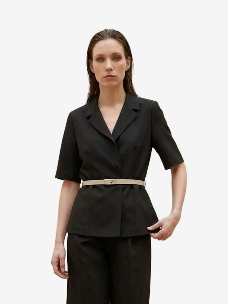 MY FASHION MY FASHION Belted tailored jacket with shawl collar