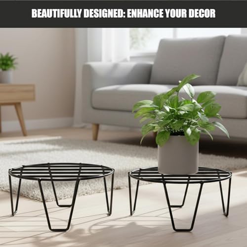 ORILEY Round Plant Stand Galvanised Metal Flower Pot Holder Indoor Gamla Support Corner Rack Outdoor Display Shelf for Home Garden Balcony Decoration - (Pack of 4, Black) - Image 4