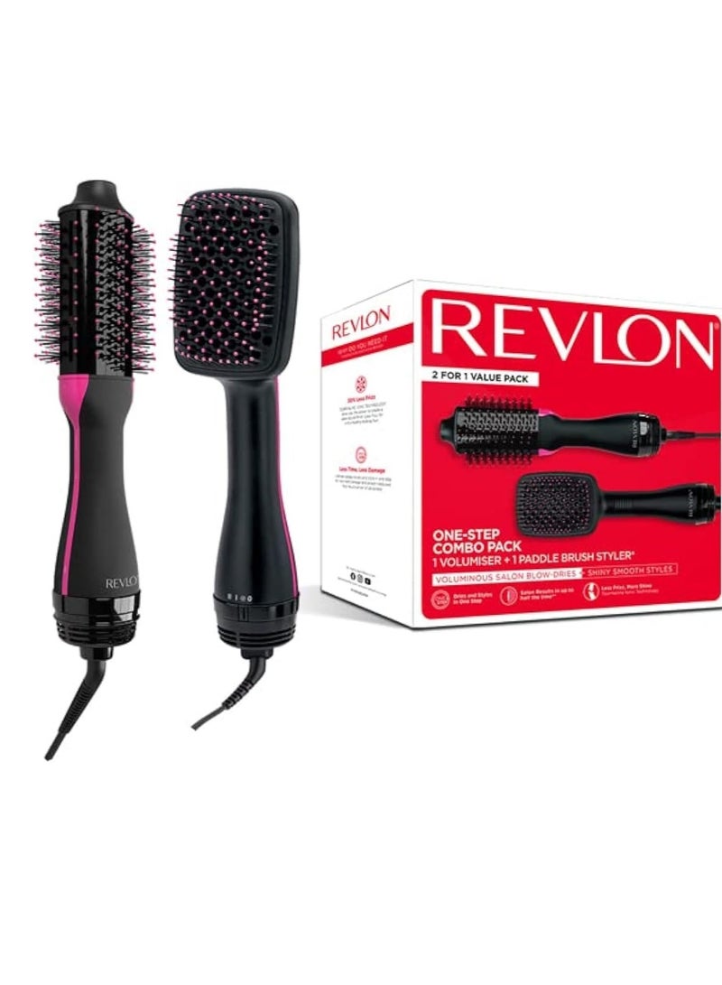Revlon RVDR5282 One-Step Combo Pack 1 Volumiser + Paddle Brush Styler - Black - Image 1