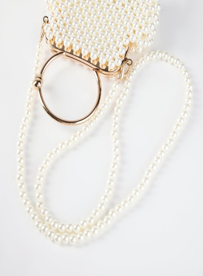 Abvokury Women Pearl Beaded Wallet Clutch Handle Bag Evening HandBag Metal Clusure with Strap for Wedding Party - Image 4