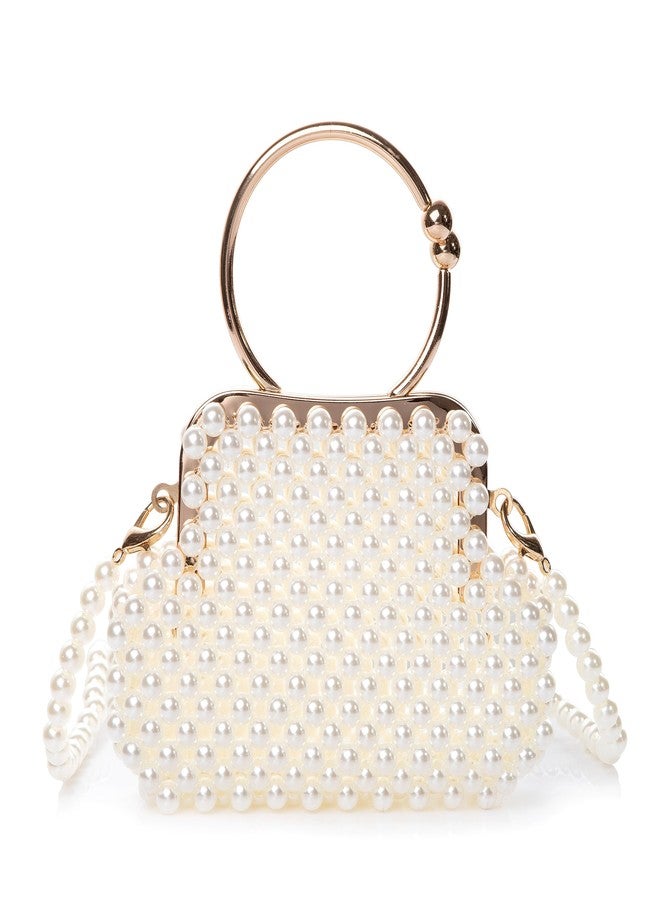 Abvokury Women Pearl Beaded Wallet Clutch Handle Bag Evening HandBag Metal Clusure with Strap for Wedding Party - Image 1
