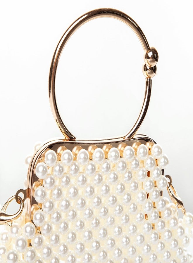 Abvokury Women Pearl Beaded Wallet Clutch Handle Bag Evening HandBag Metal Clusure with Strap for Wedding Party - Image 3
