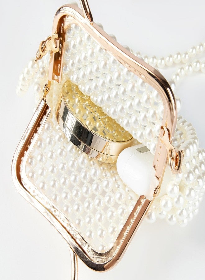 Abvokury Women Pearl Beaded Wallet Clutch Handle Bag Evening HandBag Metal Clusure with Strap for Wedding Party - Image 5