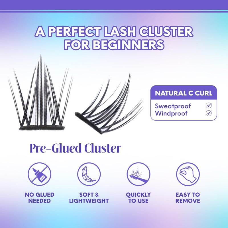 MLEN DIARY Self Adhesive Lash Clusters DIY Eyelash Extensions C Curl Natural 56Pcs Pre-Glued Cluster Lashes 11.5-13MM No Glue Individual Lashes Self Application at Home(Dudu Fox) - Image 4