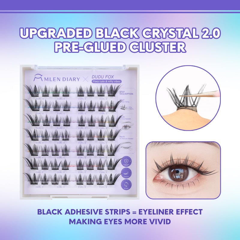 MLEN DIARY Self Adhesive Lash Clusters DIY Eyelash Extensions C Curl Natural 56Pcs Pre-Glued Cluster Lashes 11.5-13MM No Glue Individual Lashes Self Application at Home(Dudu Fox) - Image 3