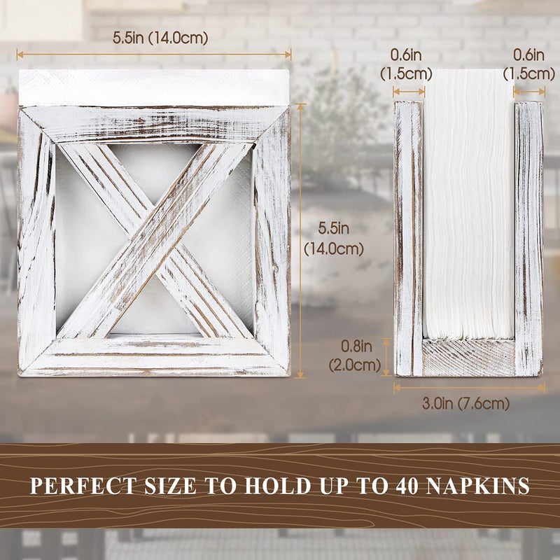 PUERSI Farmhouse Wooden Napkin Holder for Tables, Rustic Kitchen Decor for Counter, Ideal Napkin Dispenser for Dining Counter tops (White) - Image 3