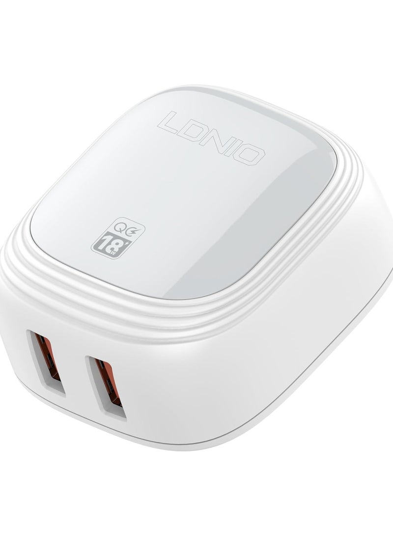 LDNIO LDNIO A2512Q Fast Charger Universal Plug With Type C Cable And Mini Dual USB Ports For Iphone 18W - White - Image 5