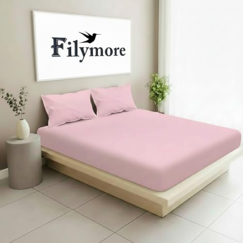 Filymore Solid Rose Pink Double Bed Sheet for Double/King Size Bed Microfiber 240 Tc Single Color Bedcover with 2 Pillow Cover for Girls Room (Size 90X95 inchs) (Rose Pink) - Image 1
