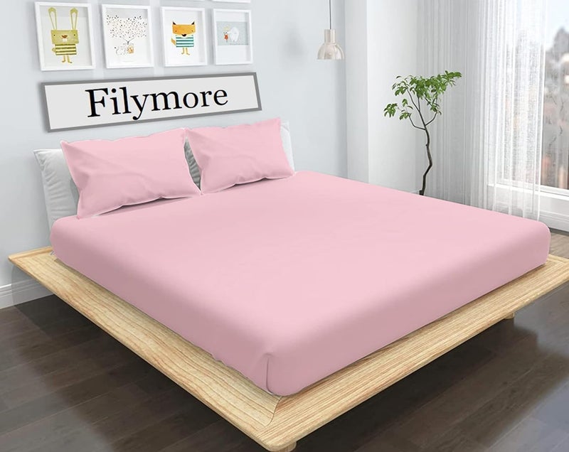 Filymore Solid Rose Pink Double Bed Sheet for Double/King Size Bed Microfiber 240 Tc Single Color Bedcover with 2 Pillow Cover for Girls Room (Size 90X95 inchs) (Rose Pink) - Image 2