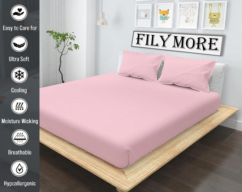 Filymore Solid Rose Pink Double Bed Sheet for Double/King Size Bed Microfiber 240 Tc Single Color Bedcover with 2 Pillow Cover for Girls Room (Size 90X95 inchs) (Rose Pink) - Image 3