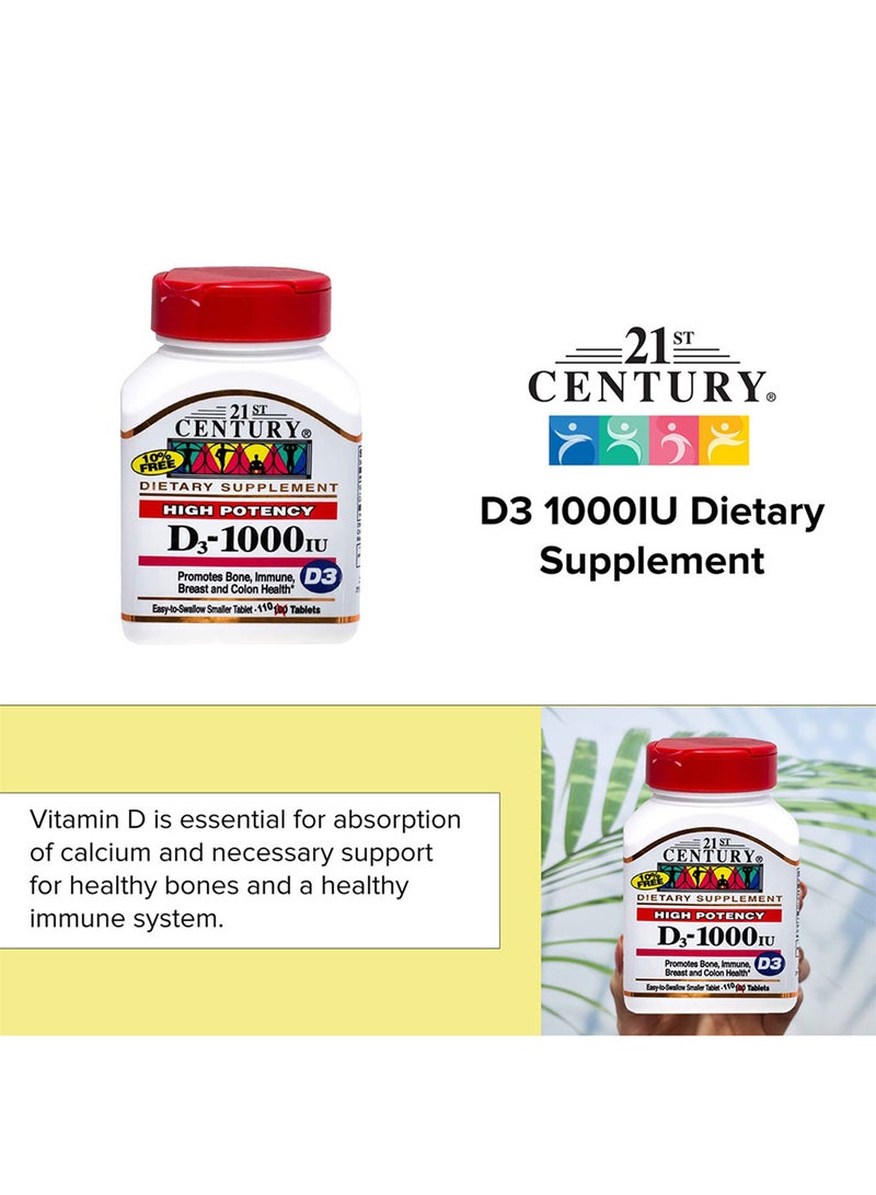 21st Century أقراص فيتامين د3 بتركيز عالٍ 1000 وحدة دولية لصحة العظام والمناعة، عبوة تحتوي على 110 قرص - Image 4