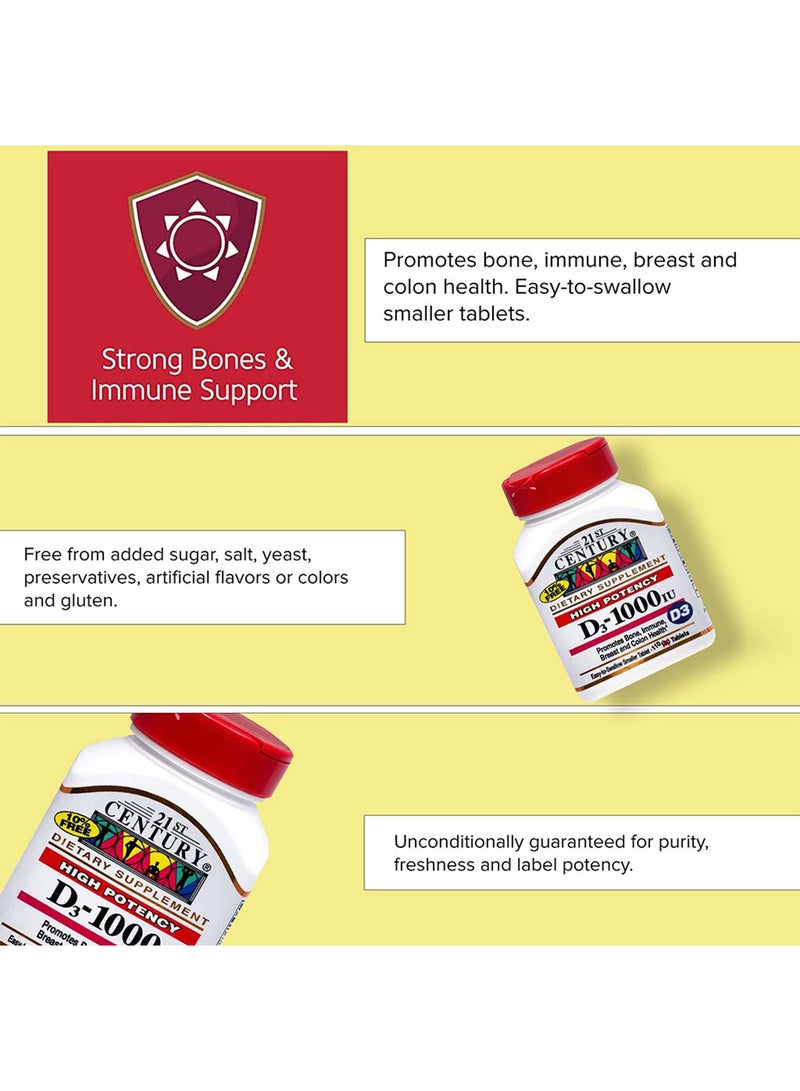 21st Century أقراص فيتامين د3 بتركيز عالٍ 1000 وحدة دولية لصحة العظام والمناعة، عبوة تحتوي على 110 قرص - Image 5
