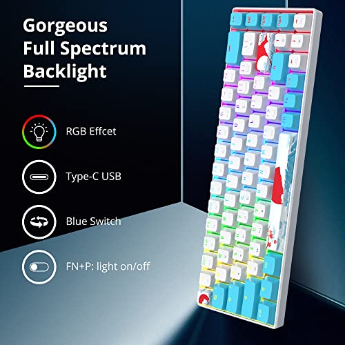 Owpkeenthy Wired 65% Mechanical Gaming Keyboard with Blue Switch 60% Ultra Compact RGB Gaming Keyboard Backlit Keys N-Key Rollover for PC PS5 Xbox(Blue/ 68 Blue Switch) - Image 4