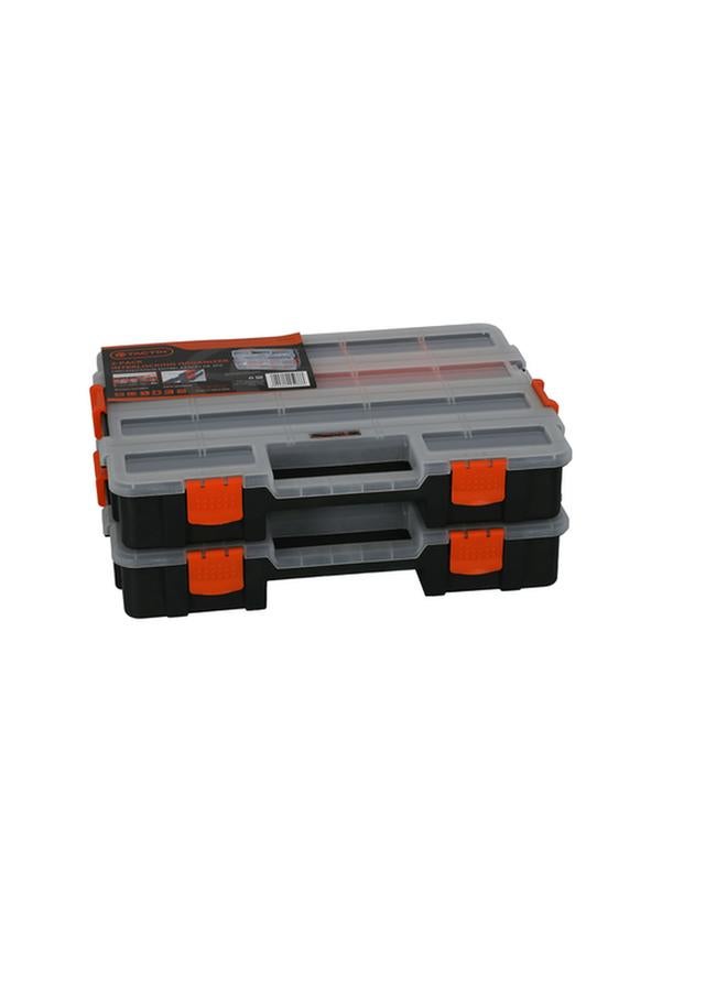 Tactix 2-Piece Multi-Compartment Interlocking Tool Organisers with Removable Separators Black and Orange - Image 1