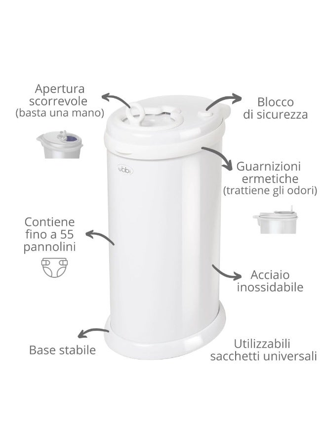 Ubbi Steel Diaper Pail, Odor Locking, No Special Bag Required, Award-Winning, Registry Must-Have, White - Image 2