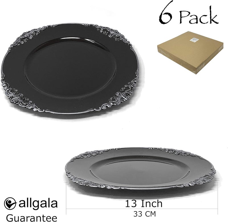allgala 13Inch 6Pack Heavy Quality Round Charger PlatesFloral Black Gold TrimHD80343 - Image 2