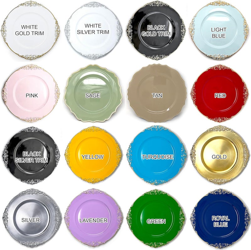 allgala 13Inch 6Pack Heavy Quality Round Charger PlatesFloral Black Gold TrimHD80343 - Image 4