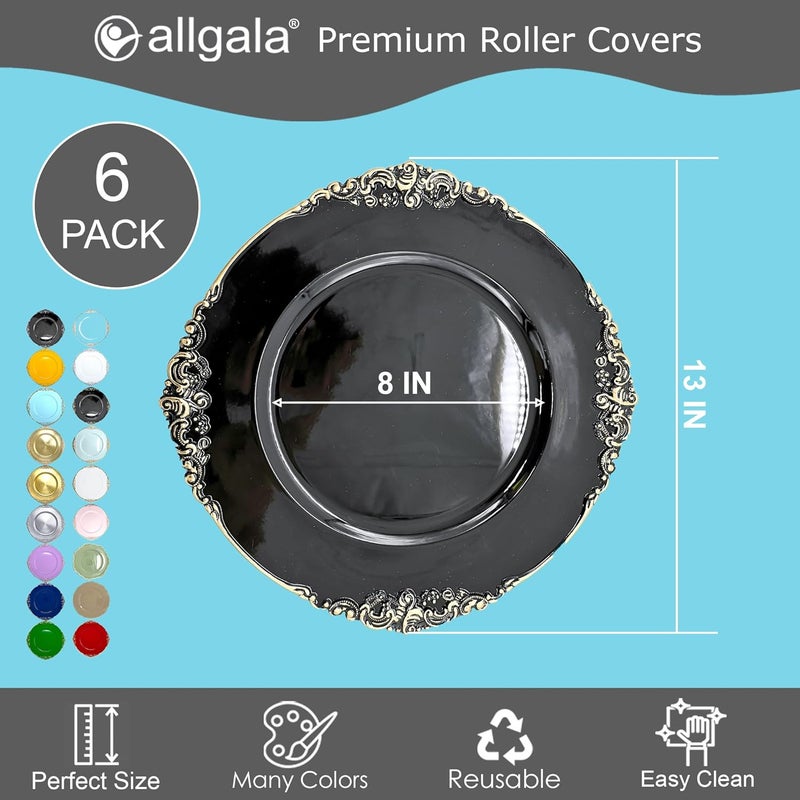 allgala 13Inch 6Pack Heavy Quality Round Charger PlatesFloral Black Gold TrimHD80343 - Image 3