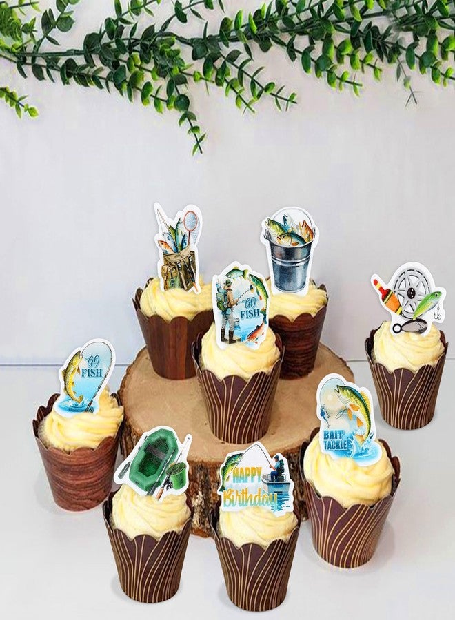 Ercadio 40 Edible Fishing Cupcake Toppers Picks Fishing Birthday Party Cake Decorations for Kids Boys Gone Fish Cake Drink Toppers Baby Shower Party Summer Outdoor Fishing Party Cake Decor - Image 4