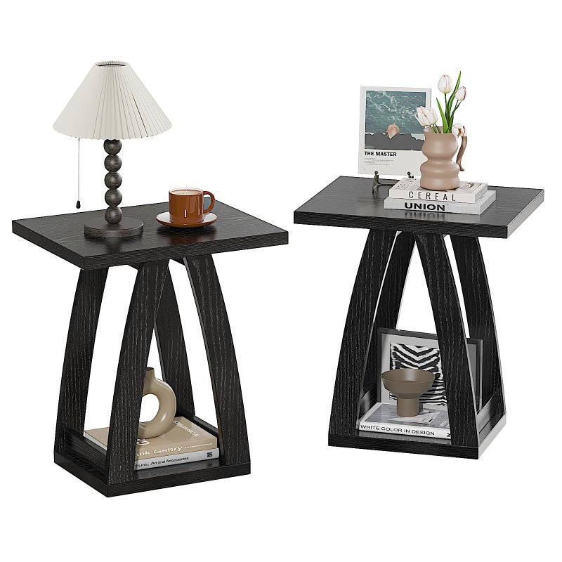 FROMJBEST End Tables Living Room, Side Table Beside Sofa, Nightstand for Bedroom, Couch Side Table with Shelf, Modern End Table for Living Room, Black End Table - Image 1