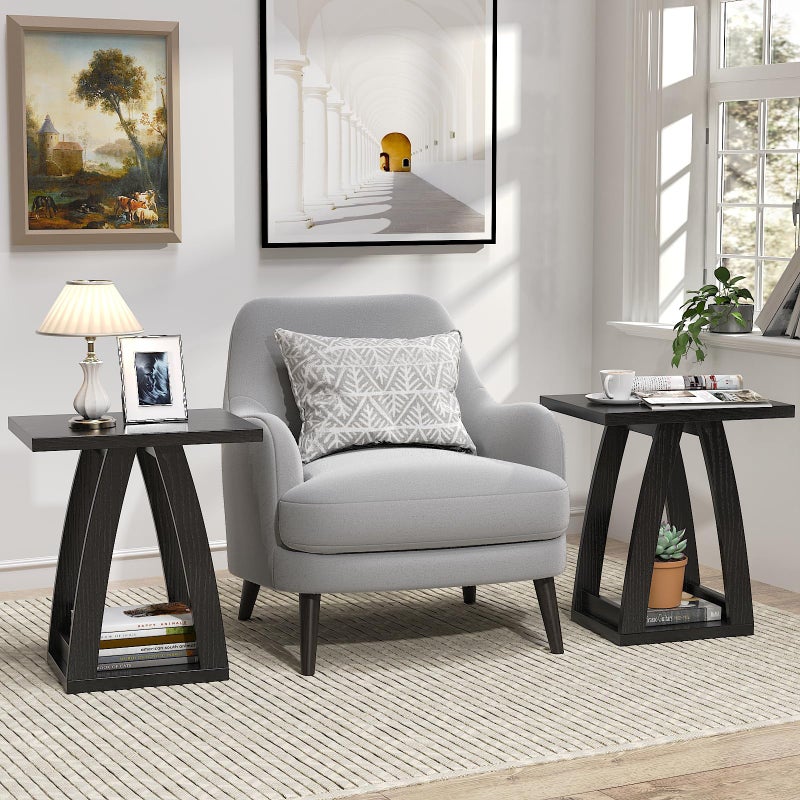 FROMJBEST End Tables Living Room, Side Table Beside Sofa, Nightstand for Bedroom, Couch Side Table with Shelf, Modern End Table for Living Room, Black End Table - Image 2