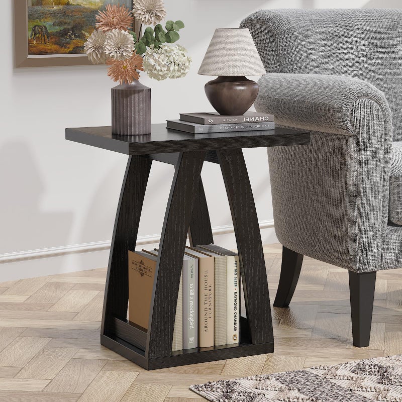 FROMJBEST End Tables Living Room, Side Table Beside Sofa, Nightstand for Bedroom, Couch Side Table with Shelf, Modern End Table for Living Room, Black End Table - Image 3