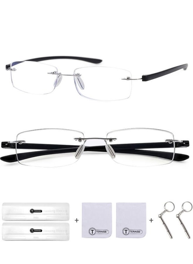 TERAISE 2-Pack Rimless Reading Glasses for Men Women, Enjoy Wider Vision Blue Light Blocking Reading Glasses with Sturdy Lens,Ultralight Computer Reader Reduce Eye Strain(3.0X) - Image 1