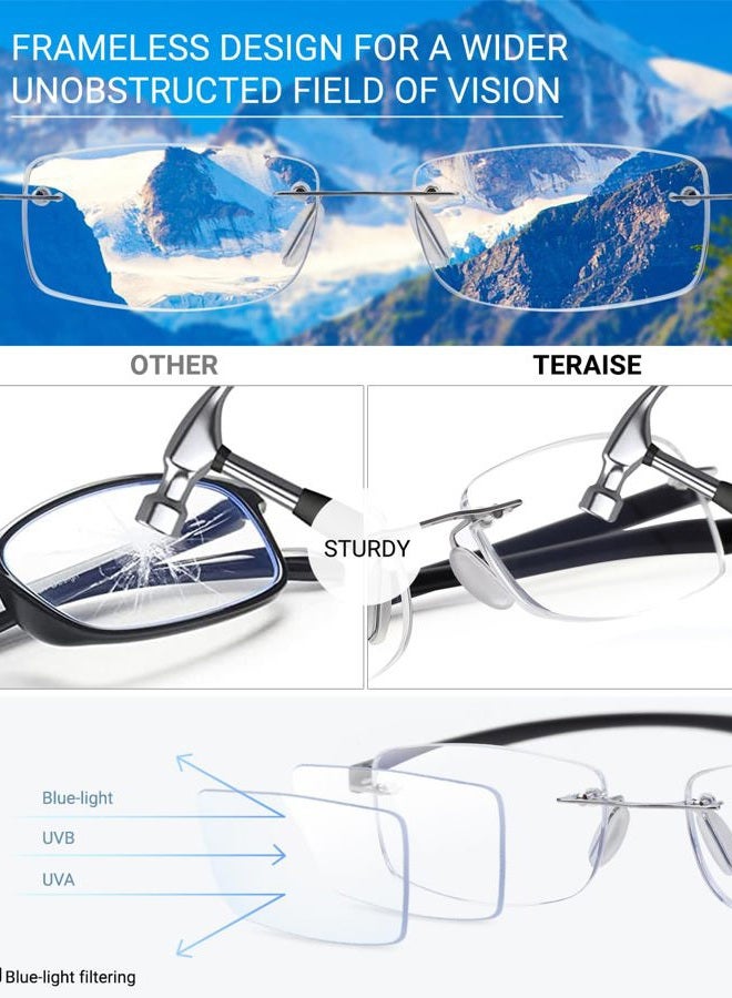 TERAISE 2-Pack Rimless Reading Glasses for Men Women, Enjoy Wider Vision Blue Light Blocking Reading Glasses with Sturdy Lens,Ultralight Computer Reader Reduce Eye Strain(3.0X) - Image 3