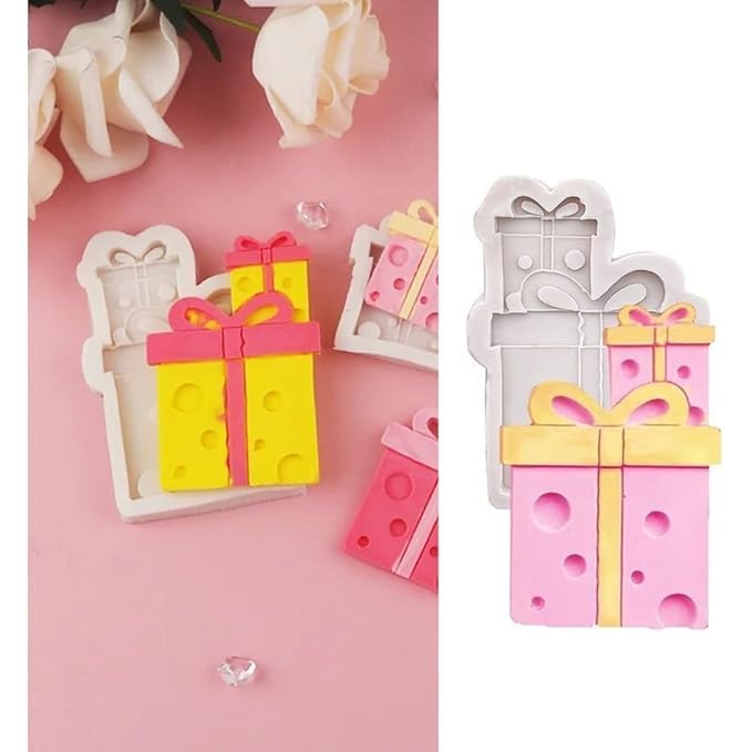 HUSAINI MART Bear Heart Silicone Gift Box Shape Silicone Mould Sugarcraft Mold Resin Tools Chocolate Christmas Present Box Mold Cake Decoration Gummy Jelly Sugar Craft Gum Paste Cookie Pack of 2