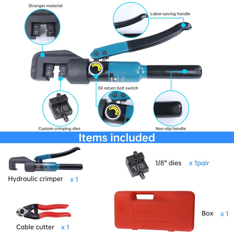Muzata Custom Cable Railing Crimping Tool Hydraulic Crimper Hydraulic Crimping Tool for 1/8" Stainless Steel Cable Railing Kit Wire Rope Swaging Kit with Wire Cutter CR09 CK12 - Image 2